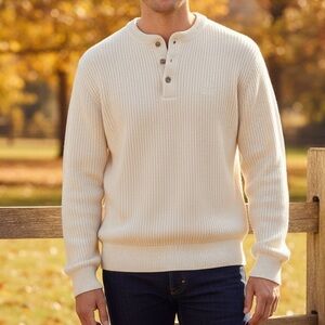 Vintage 90s GAP Chunky Ribbed Henley Sweater Cream Mens XL